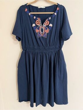 ESHAKTI WAYWARD FANCIES Embroidered Dress 3X 24W Boho Cottagecore Floral Smocked